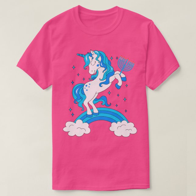 Lönsam Hanukkah judisk Unicorn med Menorah T Shirt (Design framsida)
