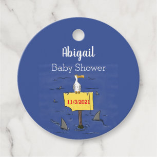 Lönsam havsfågel omringad av hajarnas tecknad gåvor etiketter