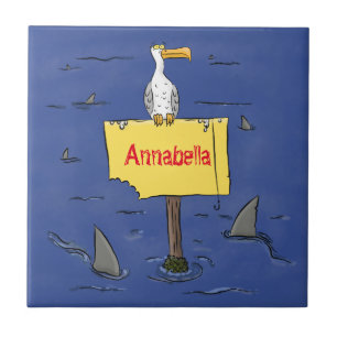 Lönsam havsfågel omringad av hajarnas tecknad kakelplatta