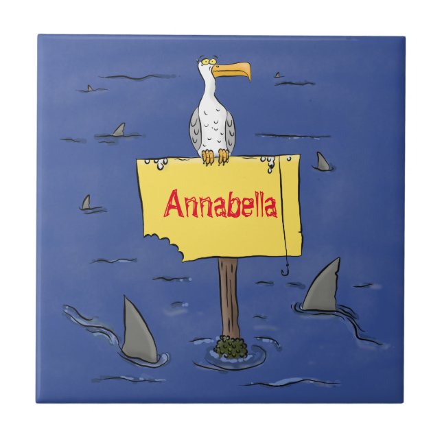 Lönsam havsfågel omringad av hajarnas tecknad kakelplatta (Framsidan)