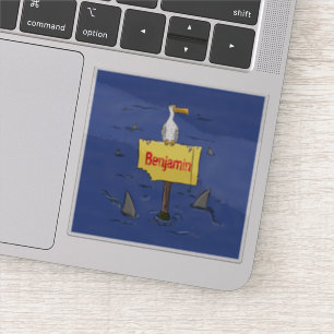 Lönsam havsfågel omringad av hajarnas tecknad klistermärken