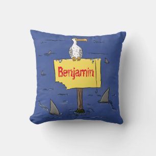 Lönsam havsfågel omringad av hajarnas tecknad kudde