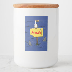 Lönsam havsfågel omringad av hajarnas tecknad mat etikett