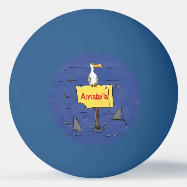 Lönsam havsfågel omringad av hajarnas tecknad pingisboll (Framsidan)