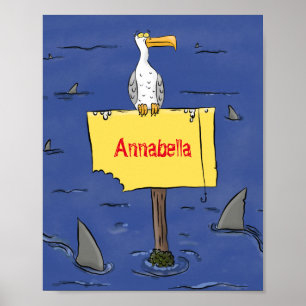 Lönsam havsfågel omringad av hajarnas tecknad poster