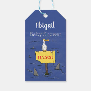 Lönsam havsfågel omringad av hajarnas tecknad presentetikett