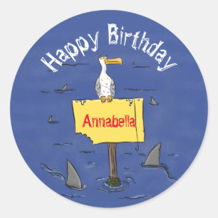 Lönsam havsfågel omringad av hajarnas tecknad runt klistermärke