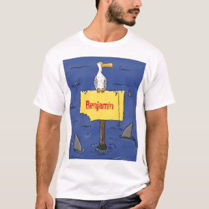Lönsam havsfågel omringad av hajarnas tecknad t shirt
