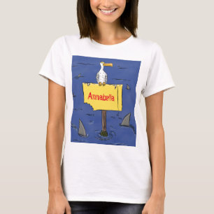 Lönsam havsfågel omringad av hajarnas tecknad t shirt