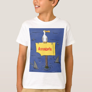 Lönsam havsfågel omringad av hajarnas tecknad t shirt