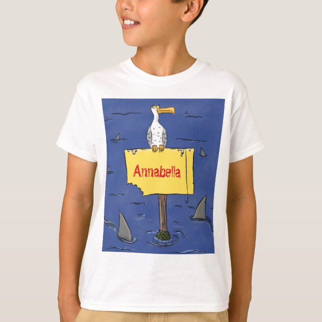 Lönsam havsfågel omringad av hajarnas tecknad t shirt (Framsida)