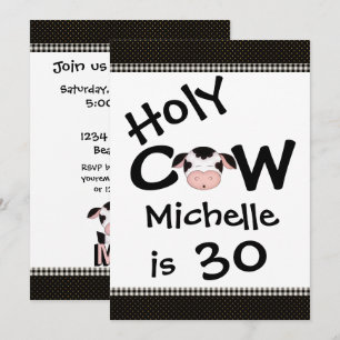 Lönsam Heliga Cow 30:e humoristiska svarta, vit fö Inbjudningar