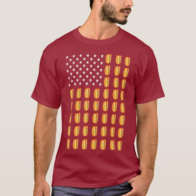 Lönsam Hett Hund American Flagga Frankfurter Manar T Shirt (Framsida)
