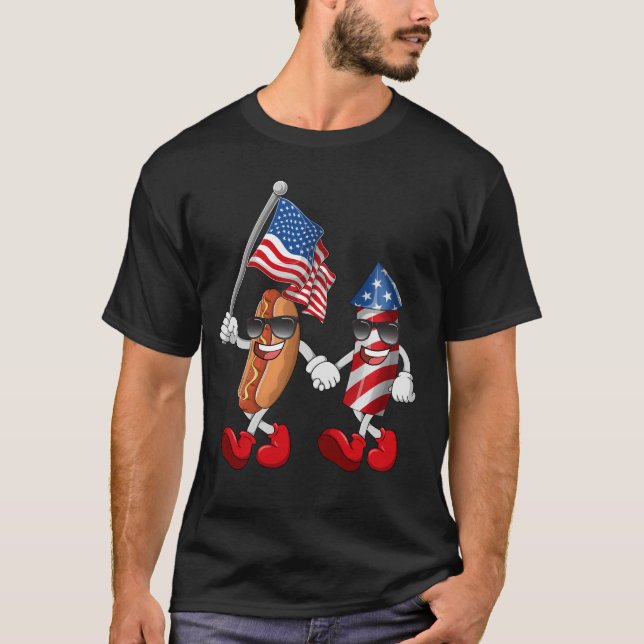 Lönsam Hett Hund Firecracker 4:e juli Merica USA T Shirt (Framsida)