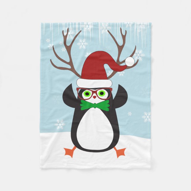 Lönsam Hipster-julpenguin med Antlers Fleecefilt (Framsidan)