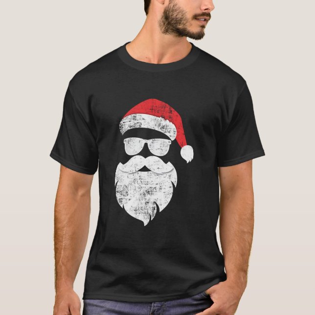 Lönsam hipster Santa Ansikte med hat Beard och gla T Shirt (Framsida)