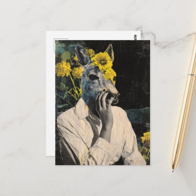 Lönsam Hjort Woman Collage Vykort (Fram/Back In Situ)