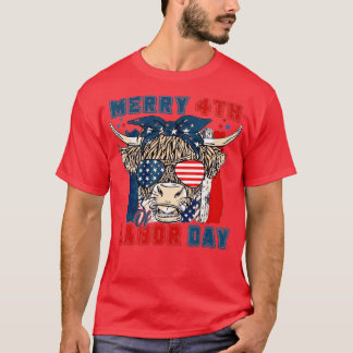 Lönsam höglandskö Merry 4:e arbetsdagen Amerika T Shirt