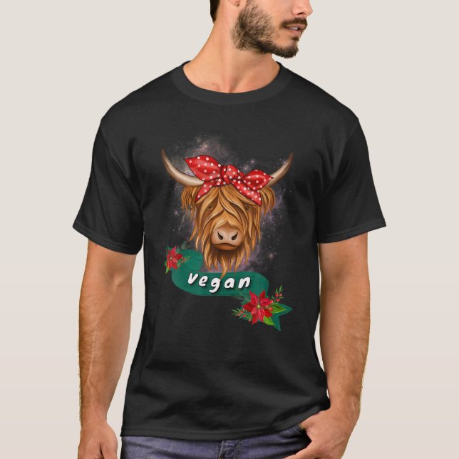 Lönsam höglandskund med friskt huvudband för Vegan T Shirt (Framsida)