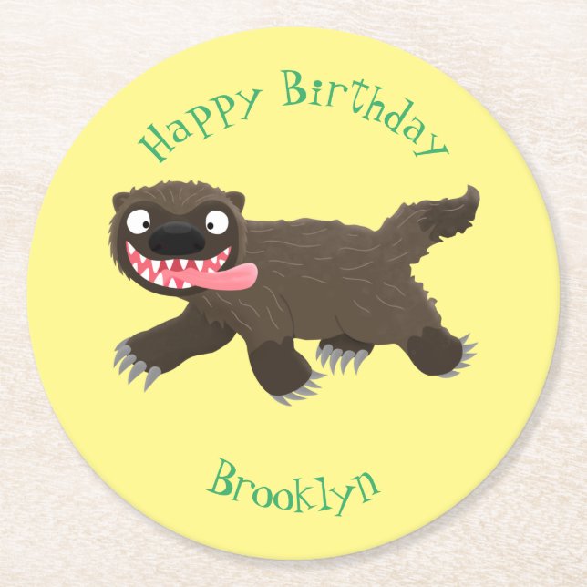 Lönsam hungrig tecknad av vilddjur underlägg papper rund (Framsidan)