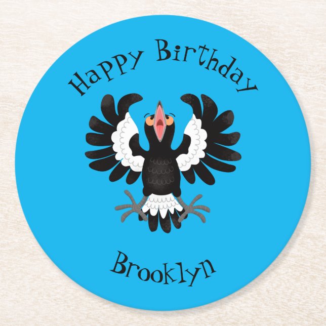 Lönsam illustration av australisk magpie-tecknad underlägg papper rund (Framsidan)