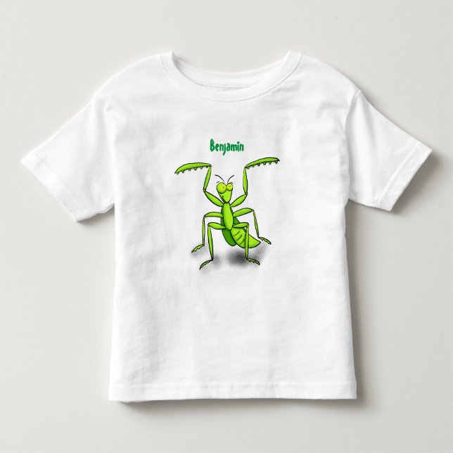 Lönsam illustration av mantis tecknad i grönt t shirt (Framsida)
