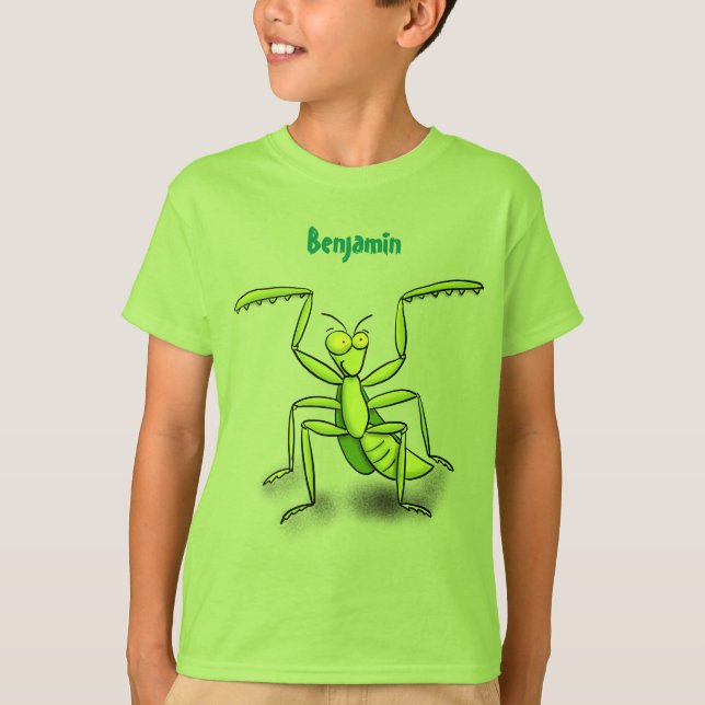 Lönsam illustration av mantis tecknad i grönt t shirt (Framsida)