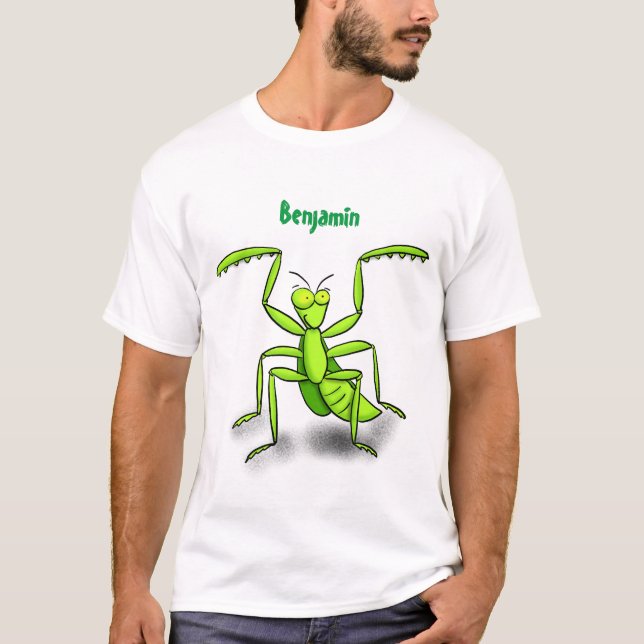Lönsam illustration av mantis tecknad i grönt t shirt (Framsida)
