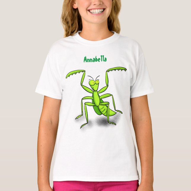 Lönsam illustration av mantis tecknad i grönt t shirt (Framsida)