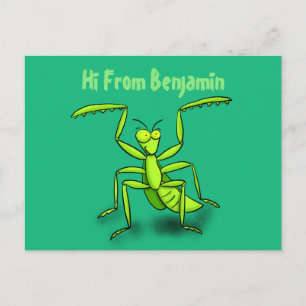 Lönsam illustration av mantis tecknad i grönt vykort