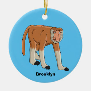 Lönsam illustration av tecknaden av apa med probos julgransprydnad keramik