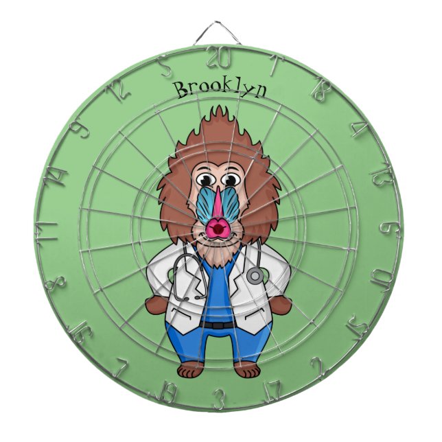 Lönsam illustration av tecknaden doktor i mandrill darttavla (Framsidan)