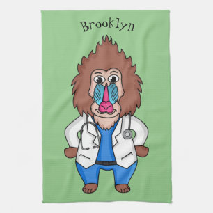 Lönsam illustration av tecknaden doktor i mandrill kökshandduk