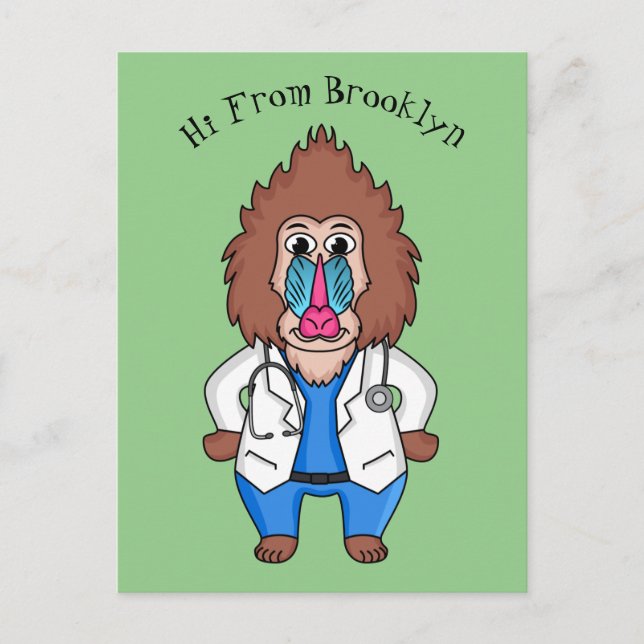 Lönsam illustration av tecknaden doktor i mandrill vykort (Framsida)