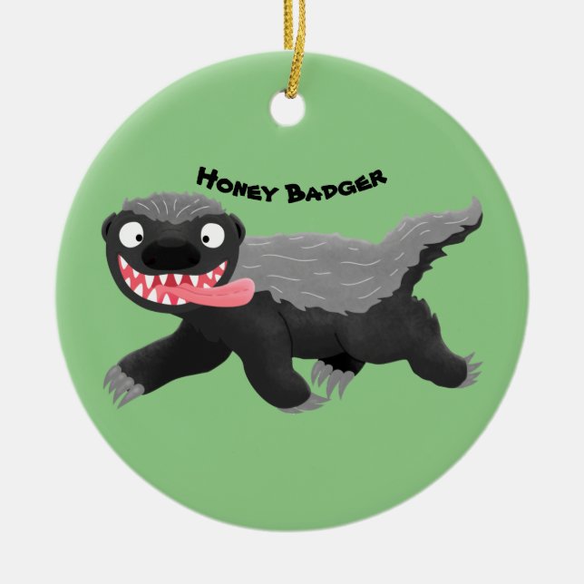 Lönsam illustration av tecknaden honey badger hung julgransprydnad keramik (Framsidan)