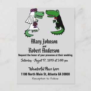 Lönsam inbjudan till Alligator Bride och Groom Wed Vykort
