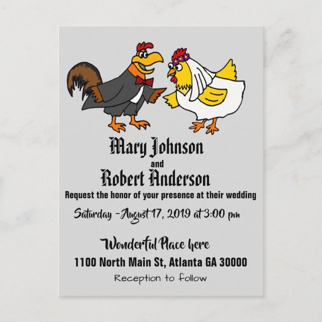 Lönsam inbjudan till Chicken Bride och Groom Weddi (Framsida)