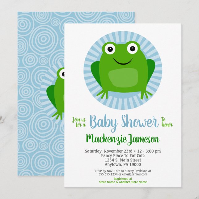 Lönsam inbjudan till Frog Boys Baby Shower (Fram/baksida)