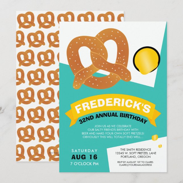 Lönsam inbjudan till Pretzel-födelsedagsgrupp (Fram/baksida)