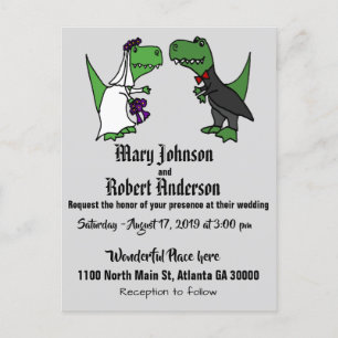 Lönsam inbjudan till T-rex Bride och Groom Wedding Vykort