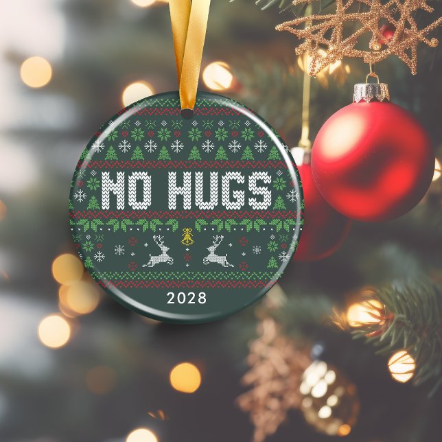 Lönsam introduktion nr Hugs Ugly Julsötare Julgransprydnad Keramik (Funny Introvert No Hugs Ugly Christmas Sweater Ceramic Ornament)