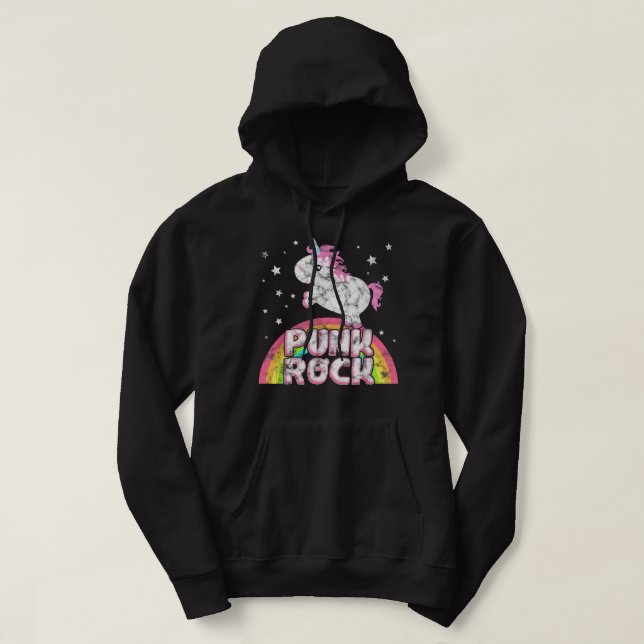 Lönsam ironisk Coola Unicorn Punk Rock musik Tee F Hoodie (Design framsida)
