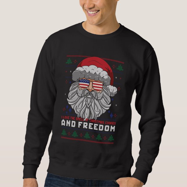 Lönsam jul, Amerikanska Flagga Santa Lång Ärmad Tröja (Framsida)