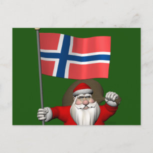 Lönsam Jultomten med Flagga av Norge Helg Vykort