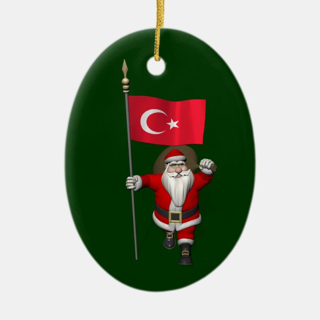 Lönsam Jultomten med Flagga Turkiet Julgransprydnad Keramik (Framsidan)