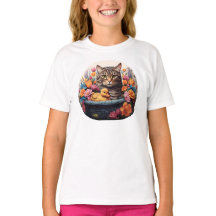 Lönsam katt & Anka i Basket med blommor T-Shirt