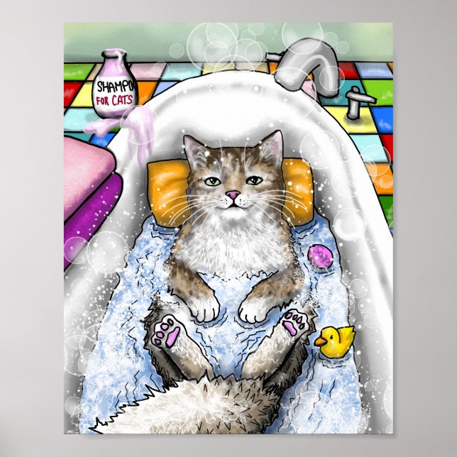 Lönsam katt i Bath Cat 761 Bathroom art Poster (Framsidan)