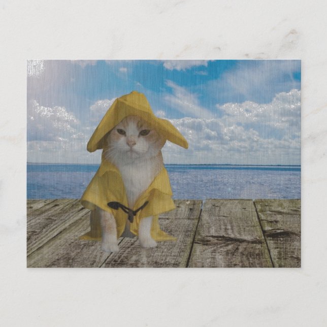Lönsam katt/Kattunge i Gult Slicker Vykort (Framsida)