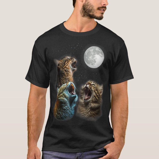 Lönsam katt Måne tre katter som köttas vid Måne -  T Shirt (Framsida)