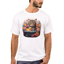 Lönsam katt och Anka i Basket med blommor